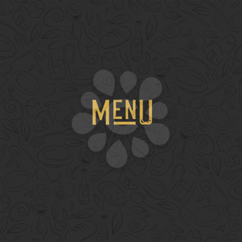 Menu design template. Restaurant Seamless Pattern. Gold and Black.