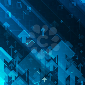 Business graph and arrows on blue abstract technological background. For digital themed designs.