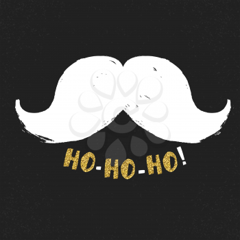 Ho-Ho-Ho! Gold letters on black textured background. White moustaches. Christmas concept illustration