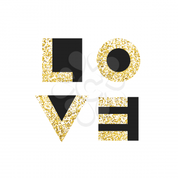 Love typography, t-shirt graphics, vectors. Gold geometric letters