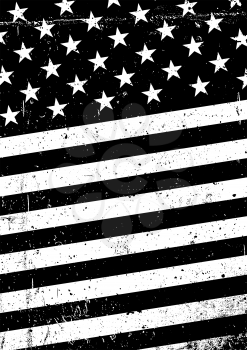 Grunge black and white United States of America flag. Abstract American patriotic background. Vector grunge illustration, A4 format