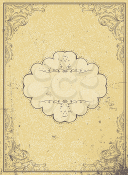 Blank aged paper vintage frame and vintage label, vertical. A4 format, grunge textures in layers and can be edited.