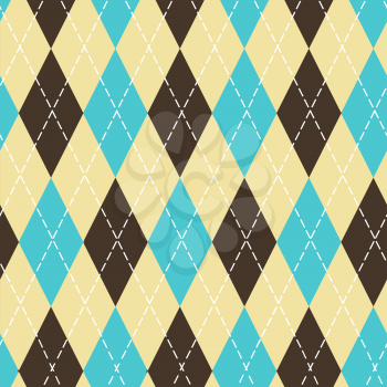 Seamless argyle pattern with chaotic golden dots. Traditional diamond check print. Vintage seamless background. 