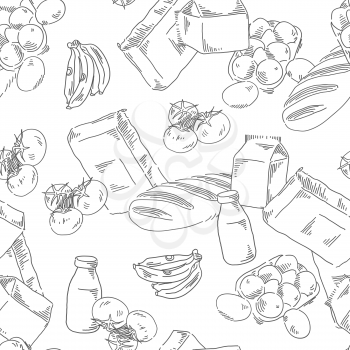 Food seamless pattern. Breakfast theme vector background