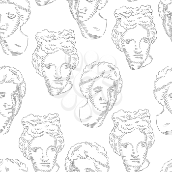Classical head bust. Seamless romantic pattern. Vector vintage themed background.