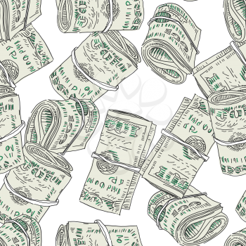 Abstract money banknotes seamless pattern. Finance themed vector doodle background.
