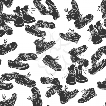 Sneakers seamless pattern. Doodle vector background