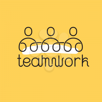 Teamwork thin icon. Business concept on yellow background with white splash.
