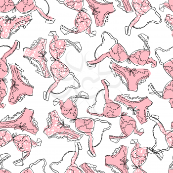 Seamless pattern with underwear theme doodles, bra etc.