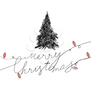 Happy Merry Christmas Typography. Hand drawn illustration on white background.