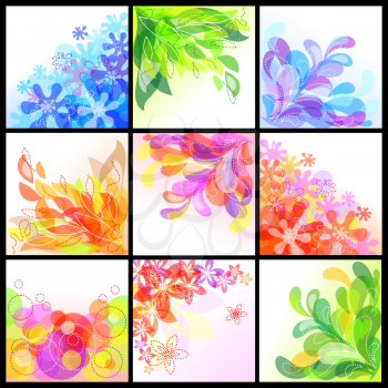 Set of 9 decorative abstract floral backgrounds