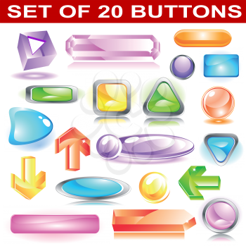 Set of 20 different shiny colorful buttons