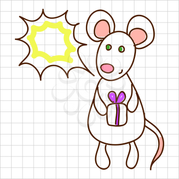 Childe drawing greeting card with cute mouse