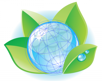 Ecology concept with globe and leaves