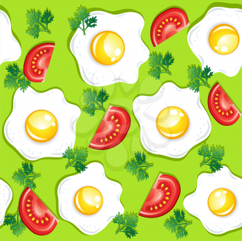 Seamless breakfast pattern with fried eggs and tomatoes