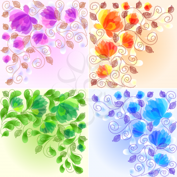 Set of vintage floral backgrounds in different colors