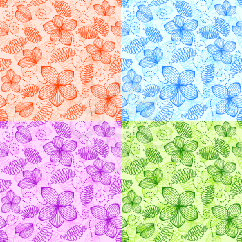 Set of floral seamless patterns in different colors