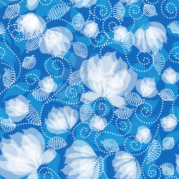 Seamless ornate decorative floral pattern with blue flowers