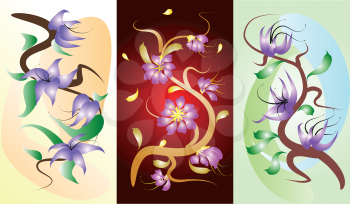 Set of 3 decorative painting floral compositions