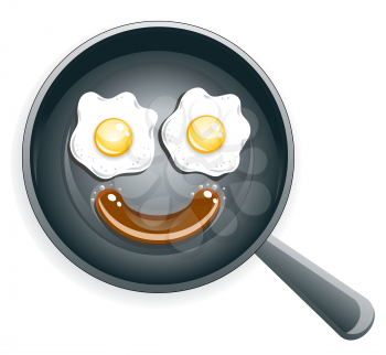 Smile! Fried egg and sausage on frying pan