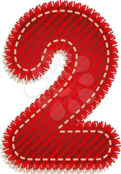 Digit two from red textile alphabet