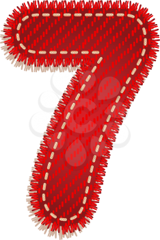 Digit seven from red textile alphabet