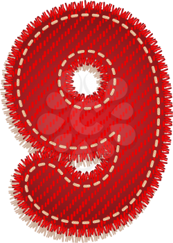 Digit nine from red textile alphabet