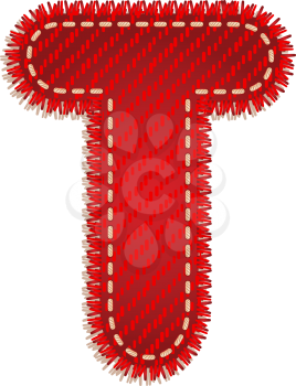 Letter T from red textile alphabet
