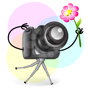 Cute cartoon camera with flower