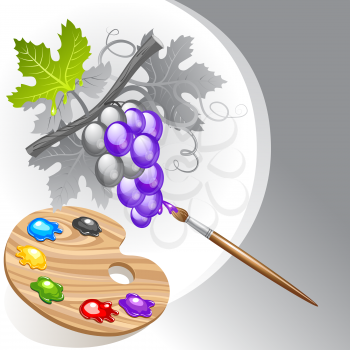 Coloring the grape cluster by paint brush