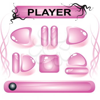 Set of pink glass buttons for media player