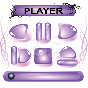 Set of violet glass buttons for media player