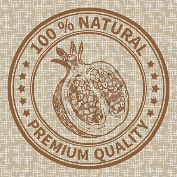 Stamp with the pomegranate and the text 100% natural, premium quality