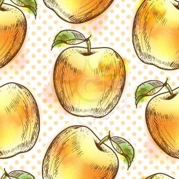 Seamless pattern with yellow apple. Painted in watercolor style