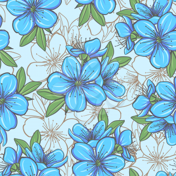 Decorative floral seamless pattern with blue flowers
