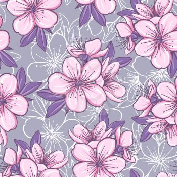 Decorative floral seamless pattern with cherry blossom