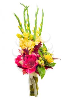 colorful flower bouquet arrangement centerpiece from gladioluses isolated on white background