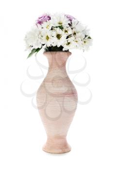 colorful flower wedding bouquet for bride arrangement centerpiece in old vase isolated on white background