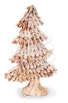 abstract fir tree from wood chips for Christmas isolated on white background