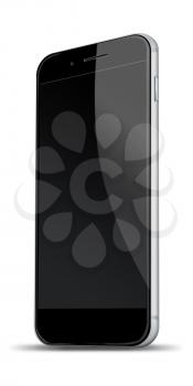 Realistic mobile phone with black screen and shadows isolated on white background. Highly detailed illustration.