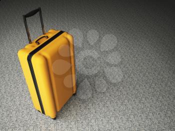 Large family polycarbonate luggage on stone floor background. 3D rendering.