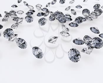 Diamonds on gray background. Detailed illustration. 3D rendering.