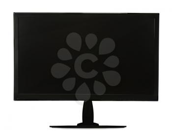 Black lcd monitor isolated on white background. Closeup.