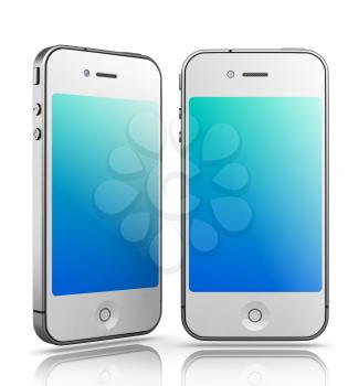 Black and White Smartphones on White Background, 3D Render.