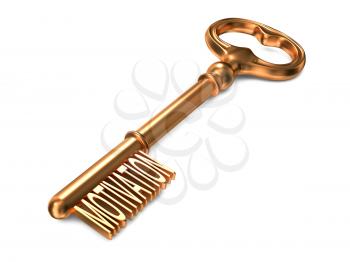 Motivation - Golden Key on White Background. 3D Render. Business Concept.