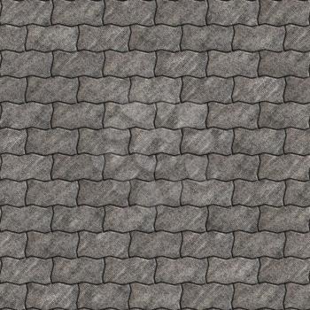 Gray Scuffed Paving Slabs as Wavy Parallelograms. Seamless Tileable Texture.
