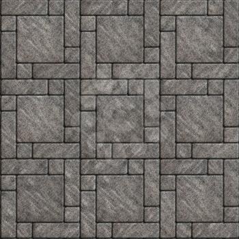 Gray Scuffed Pavement in the form of big Square and Small Rectangles Around. Seamless Tileable Texture.