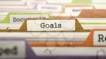 Goals Concept on Folder Register in Multicolor Card Index. Closeup View. Selective Focus. 3D Render.