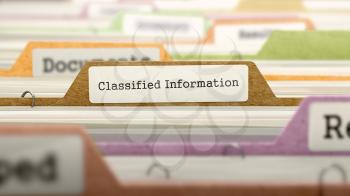 Classified Information Concept on Folder Register in Multicolor Card Index. Closeup View. Selective Focus. 3D Render.