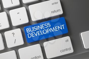 Business Development Concept: Modern Keyboard with Business Development, Selected Focus on Blue Enter Key. 3D Illustration.